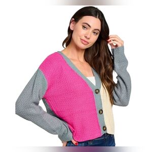 Better Be Pink and Gray Colorblock Cardigan Sz Sm